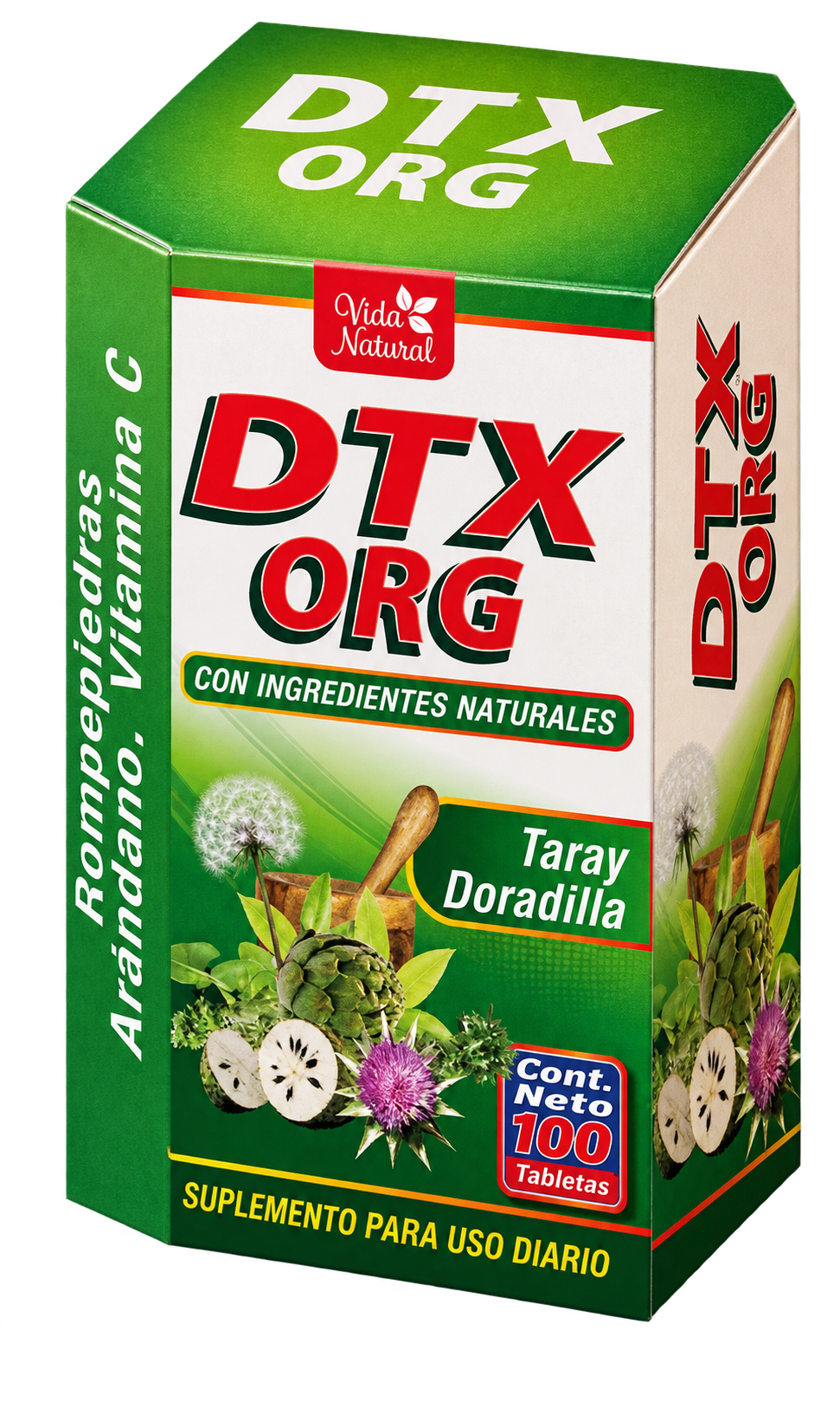 Caja verde DTX ORG de 100 tabletas